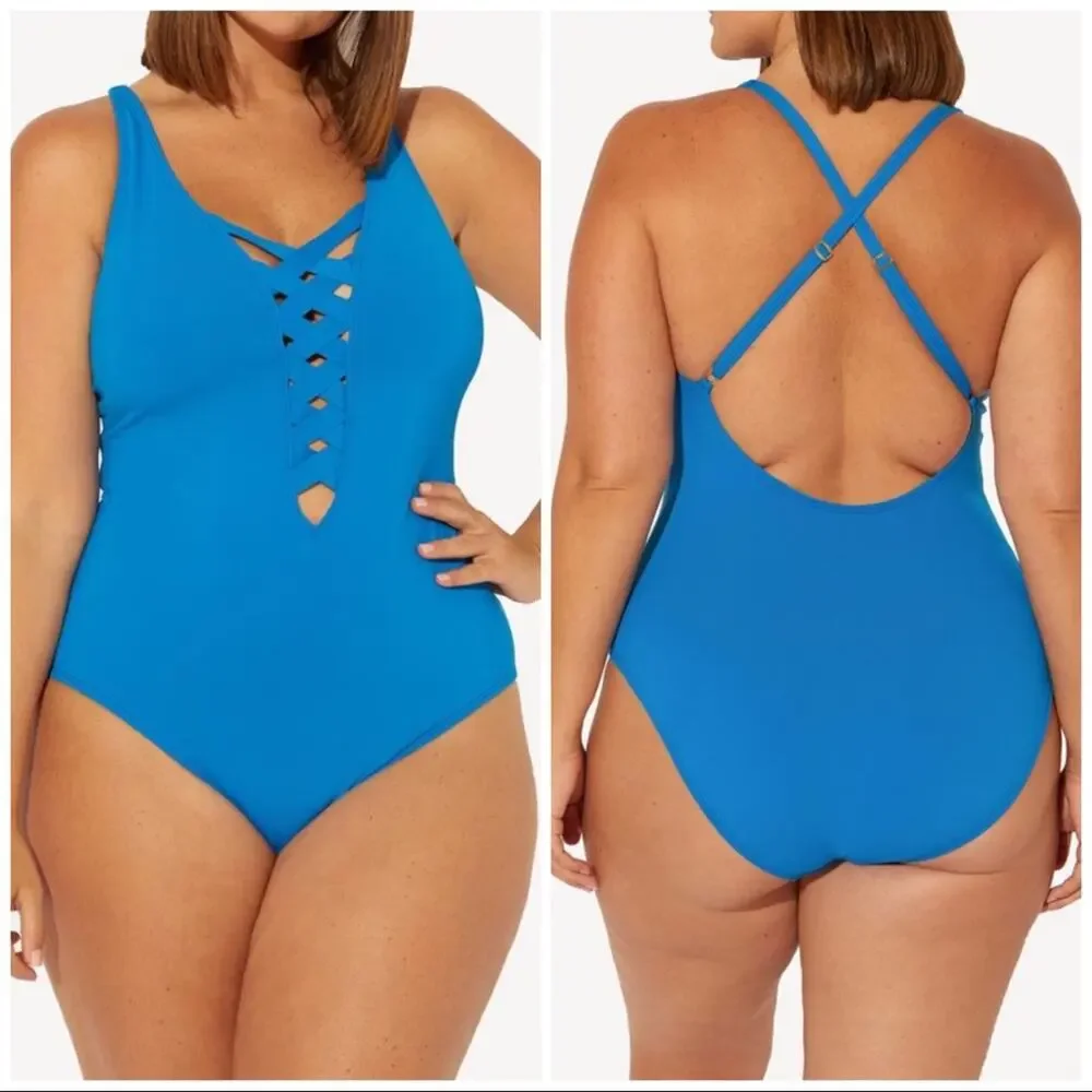 BLEU ROD BEATTIE Basketweave blue swim  One Piece